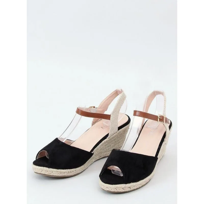 Woman's Black Peep Toe Brown Strap Espadrilles