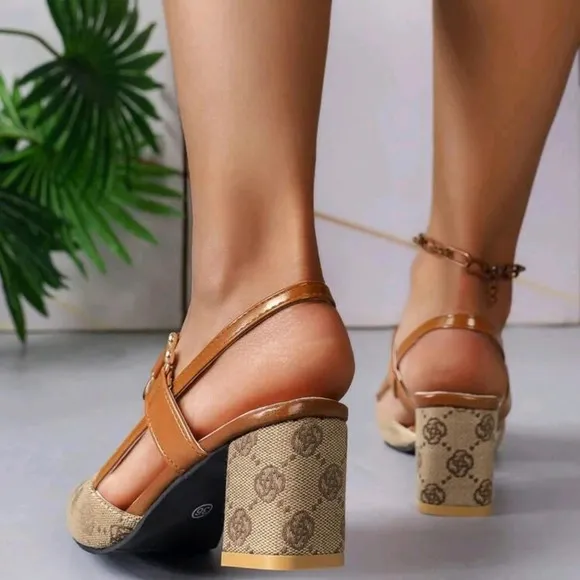 Women Spring And Autumn Square Weave Air Permeable Linen High-Heel Sandals