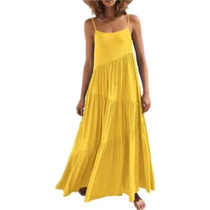 Women Summer Casual Loose Sleeveless Sundress Spaghetti Strap Flowy