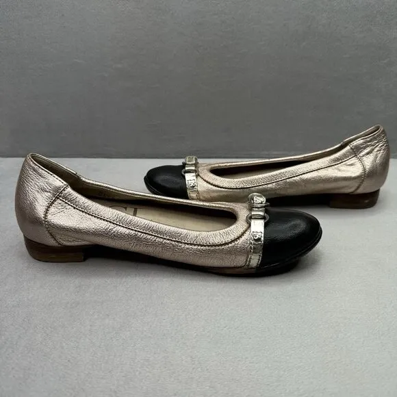 Womens 6.5 / EU 36.5 AGL Monika Cap Toe Rose Gold Leather Ballet Flats Italian