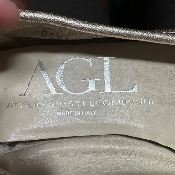 Womens 6.5 / EU 36.5 AGL Monika Cap Toe Rose Gold Leather Ballet Flats Italian