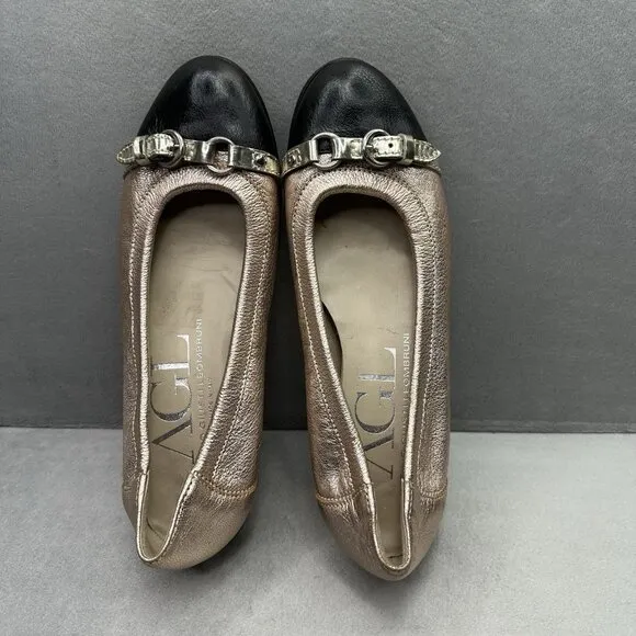Womens 6.5 / EU 36.5 AGL Monika Cap Toe Rose Gold Leather Ballet Flats Italian