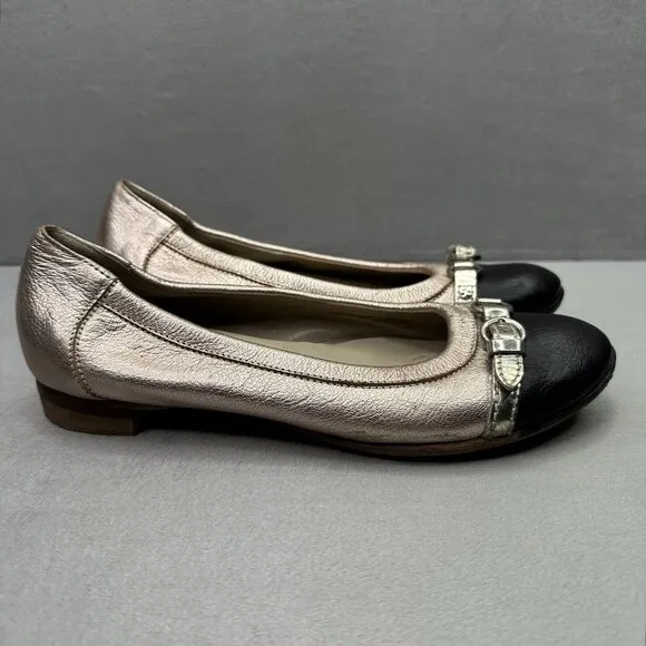 Womens 6.5 / EU 36.5 AGL Monika Cap Toe Rose Gold Leather Ballet Flats Italian