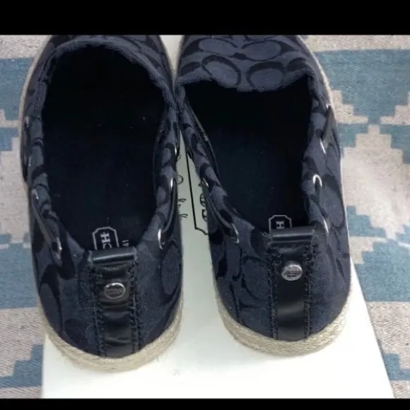 Women's 7.5 Coach Mellow Espadrilles Black Signature Canvas Flats Shoes New