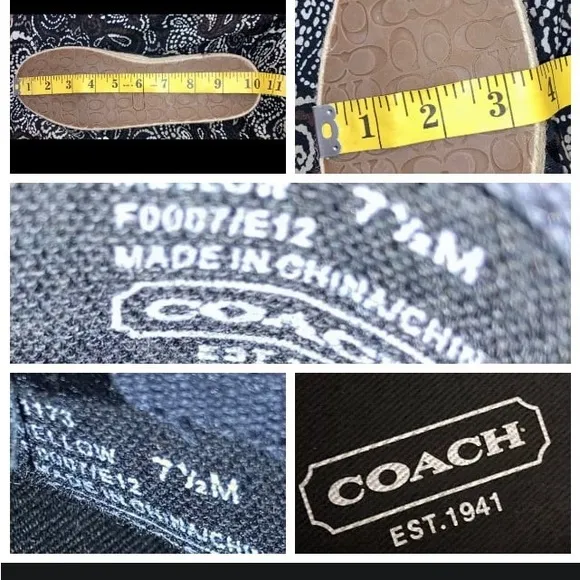Women's 7.5 Coach Mellow Espadrilles Black Signature Canvas Flats Shoes New