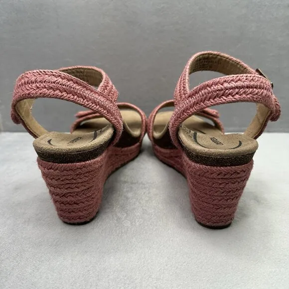 Womens 9-9.5 Aetrex Sydney Espadrille Wedge Quarter Strap Azalea Pink Sandals