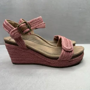 Womens 9-9.5 Aetrex Sydney Espadrille Wedge Quarter Strap Azalea Pink Sandals