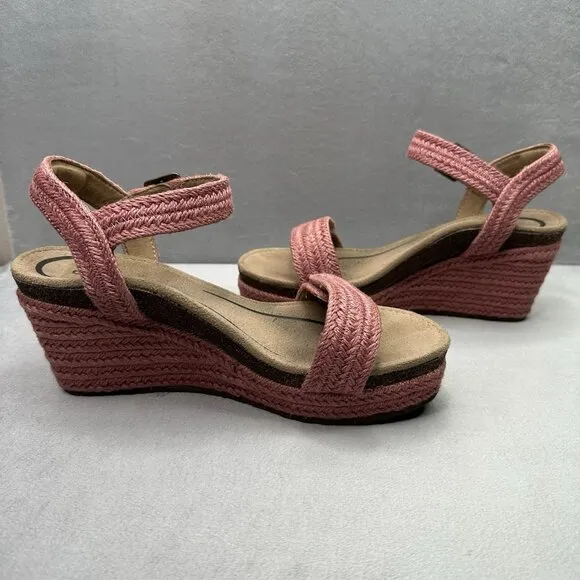 Womens 9-9.5 Aetrex Sydney Espadrille Wedge Quarter Strap Azalea Pink Sandals