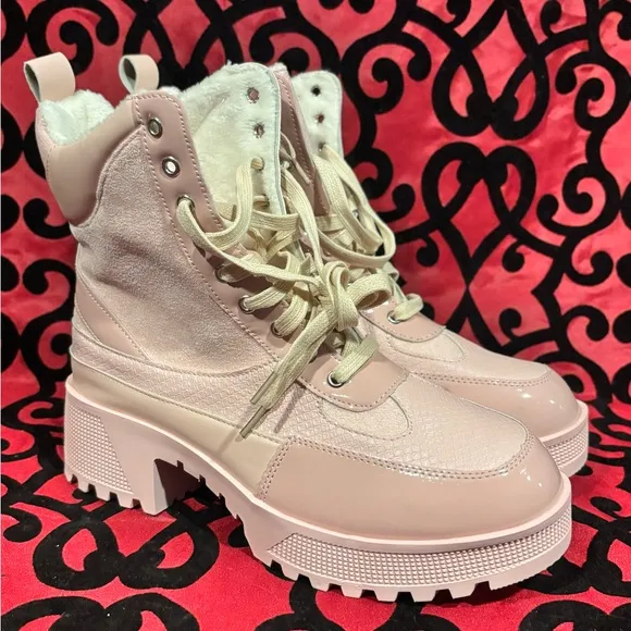 Women’s Baby Pink Combat Lace Up Boots