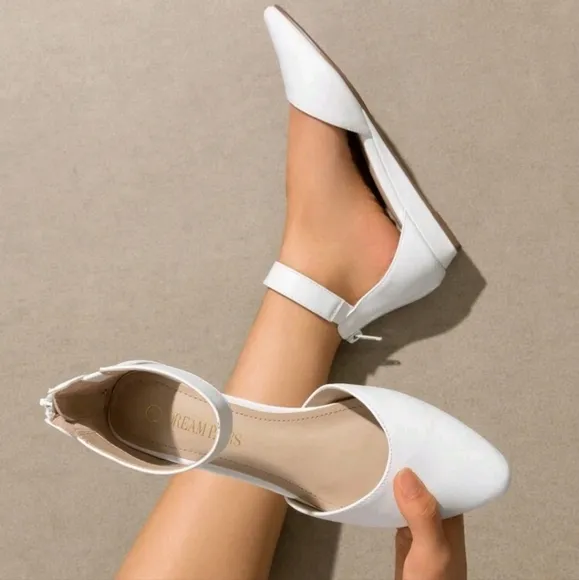 Women's Closed Pointed Toe Low Wedge Ankle Strap Casual Comfortable Ballet Flats