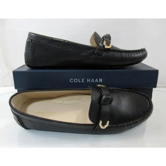 Women's Cole Haan Evelyn Bow Driver Moccasin Loafer Shoes Leather Black Size 9