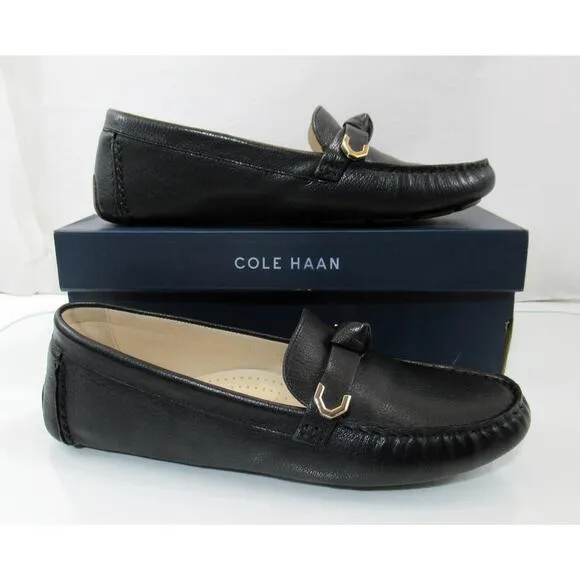 Women's Cole Haan Evelyn Bow Driver Moccasin Loafer Shoes Leather Black Size 9