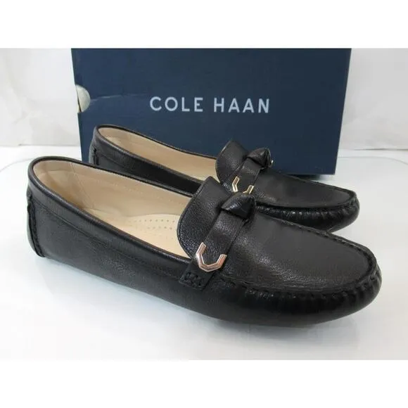 Women's Cole Haan Evelyn Bow Driver Moccasin Loafer Shoes Leather Black Size 9