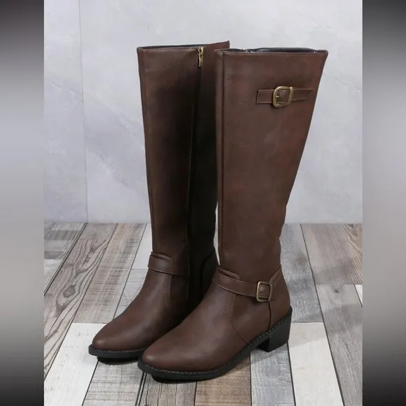 Women's Comfortable Chunky Heel High-Cut Riding Boots With Inner Zipper