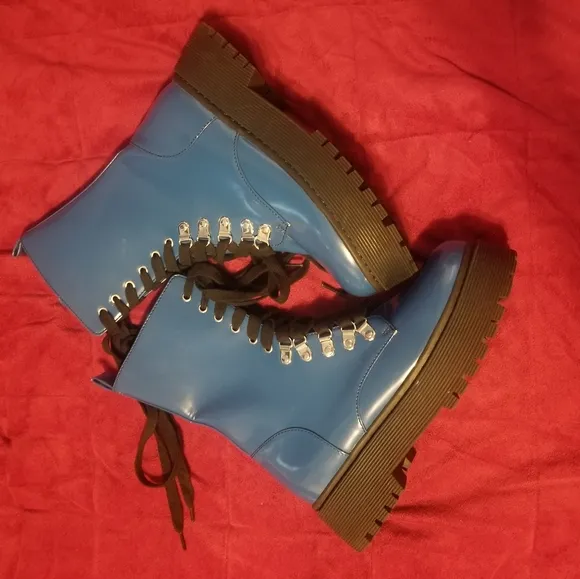 Women's Current Mood Size 8M Combat Boots Blue Platform