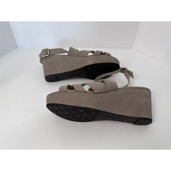 Womens Delman Tan Suede Ankle Strap High Wedge 3 1/2&quot; Sandals Size 10