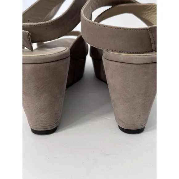 Womens Delman Tan Suede Ankle Strap High Wedge 3 1/2&quot; Sandals Size 10