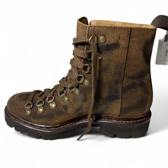 Women's Grenson Nannette Hiker Combat Boot UK 4.5 Brown Distressed Leather NWOT