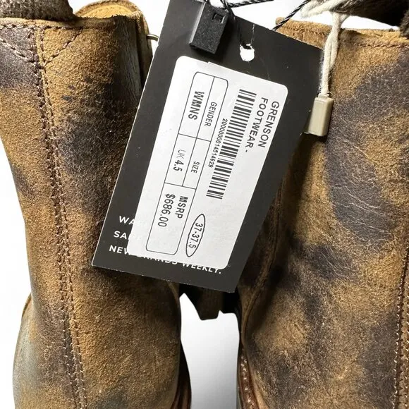 Women's Grenson Nannette Hiker Combat Boot UK 4.5 Brown Distressed Leather NWOT