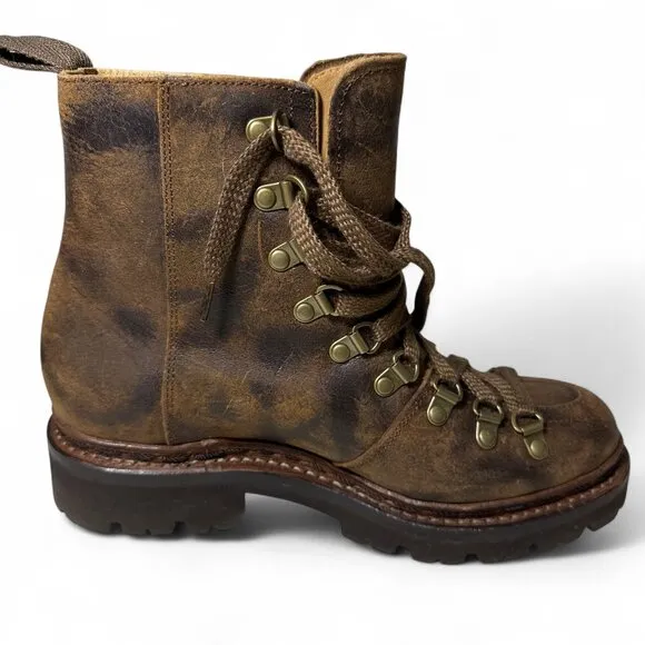 Women's Grenson Nannette Hiker Combat Boot UK 4.5 Brown Distressed Leather NWOT
