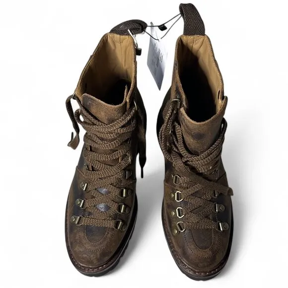 Women's Grenson Nannette Hiker Combat Boot UK 4.5 Brown Distressed Leather NWOT