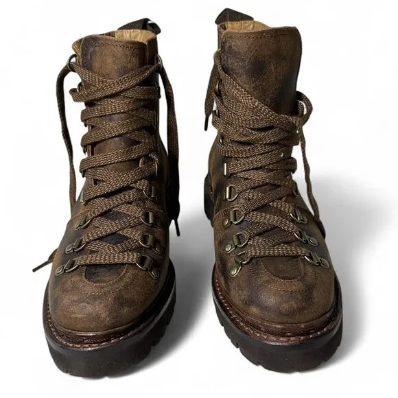 Women's Grenson Nannette Hiker Combat Boot UK 4.5 Brown Distressed Leather NWOT