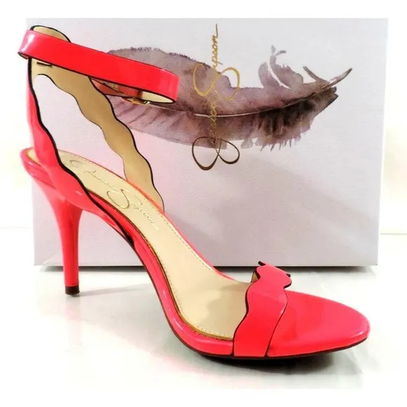 Women's Jessica Simpson Morena Ankle Strap Sandals Heels Pink Patent Size 7.5
