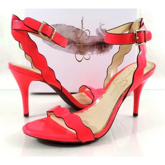 Women's Jessica Simpson Morena Ankle Strap Sandals Heels Pink Patent Size 7.5