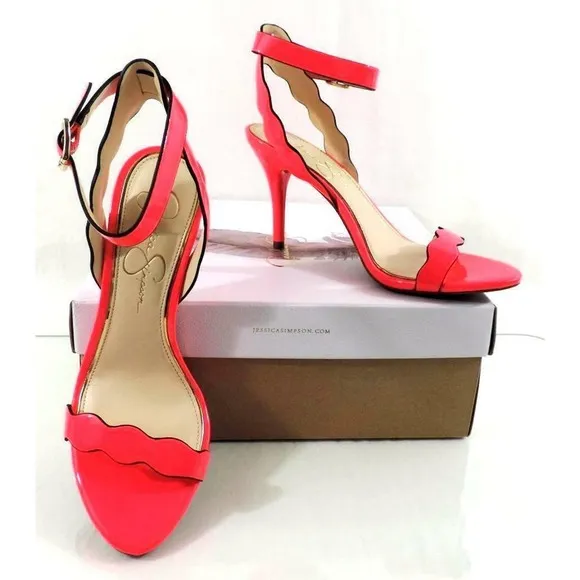 Women's Jessica Simpson Morena Ankle Strap Sandals Heels Pink Patent Size 7.5