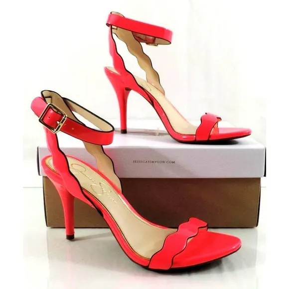 Women's Jessica Simpson Morena Ankle Strap Sandals Heels Pink Patent Size 7.5