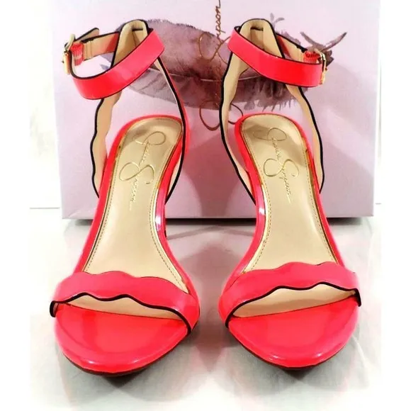 Women's Jessica Simpson Morena Ankle Strap Sandals Heels Pink Patent Size 7.5