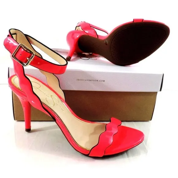 Women's Jessica Simpson Morena Ankle Strap Sandals Heels Pink Patent Size 7.5