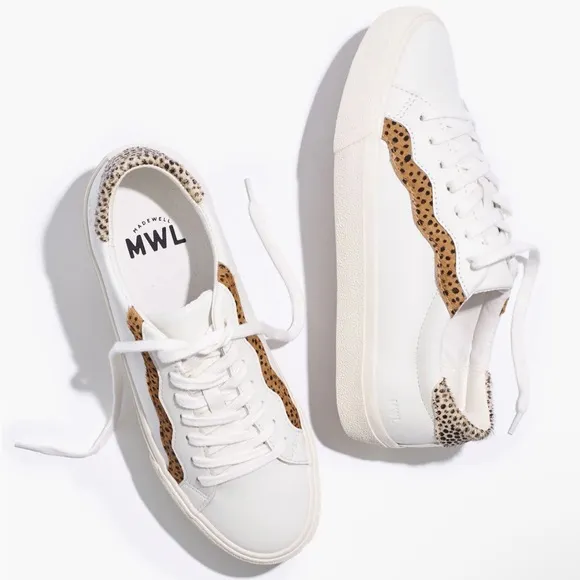 Women’s Madewell Sidewalk Low-Top Calf Hair Animal Print Leather Sneakers Size 8