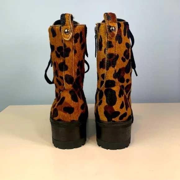 Women's Maylova Leopard Print Calf Hair Platform Booties NWOB