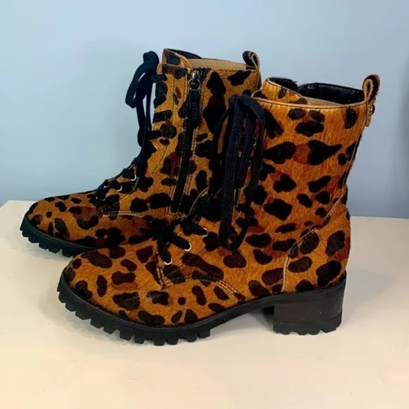 Women's Maylova Leopard Print Calf Hair Platform Booties NWOB