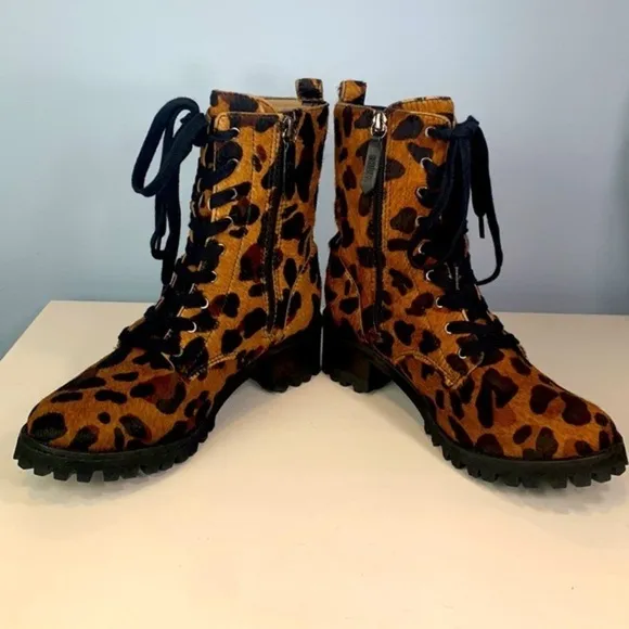 Women's Maylova Leopard Print Calf Hair Platform Booties NWOB
