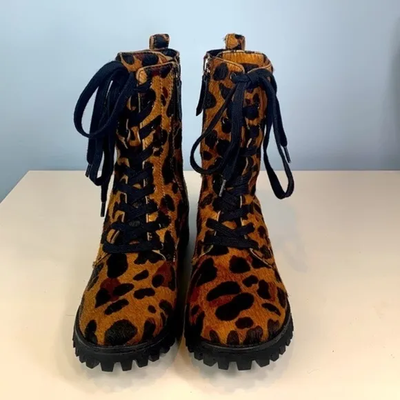 Women's Maylova Leopard Print Calf Hair Platform Booties NWOB