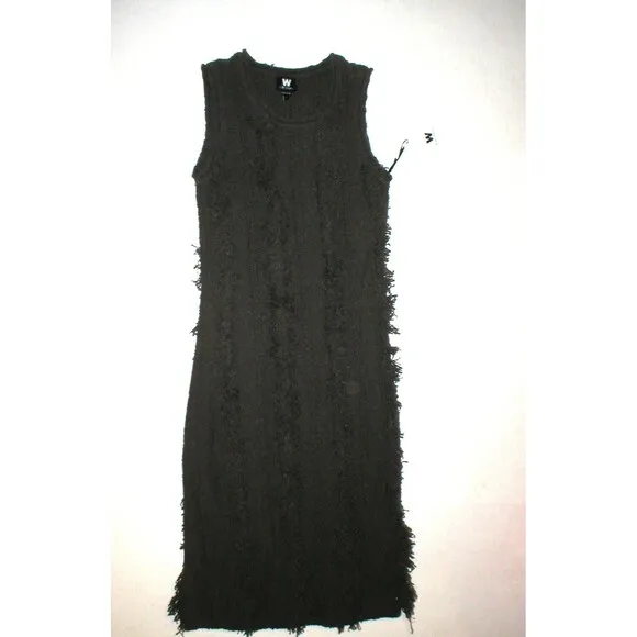 Womens NWT $298 Worth New York XS P Dress Coco Dark Brown Fringe Sleeveless Knit