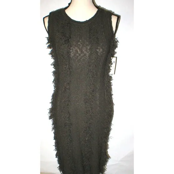 Womens NWT $298 Worth New York XS P Dress Coco Dark Brown Fringe Sleeveless Knit