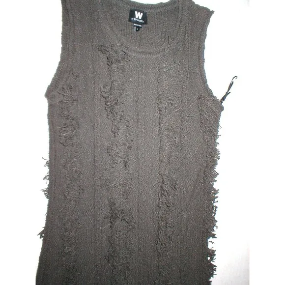 Womens NWT $298 Worth New York XS P Dress Coco Dark Brown Fringe Sleeveless Knit