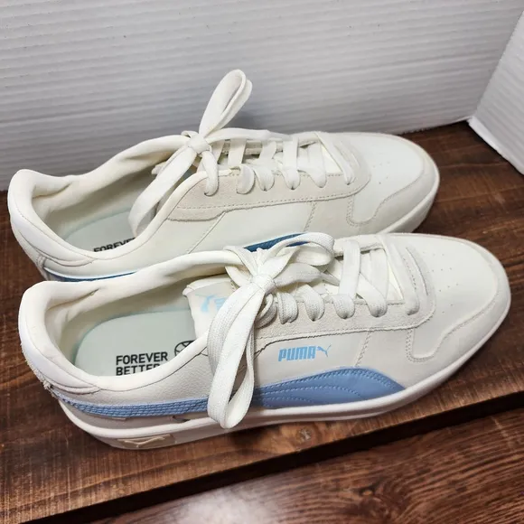 Women's Puma Sneakers, White &amp; Light Blue, Size 11 - Carina Street