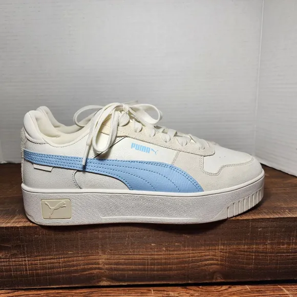 Women's Puma Sneakers, White &amp; Light Blue, Size 11 - Carina Street