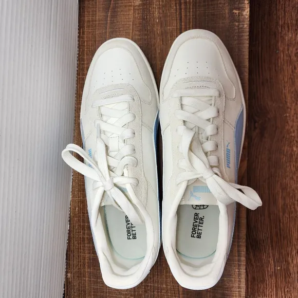 Women's Puma Sneakers, White &amp; Light Blue, Size 11 - Carina Street