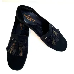 WOMEN'S SESTO MEUCCI BLACK SUEDE KILTIE FLATS LOAFERS SHOES SZ 8N