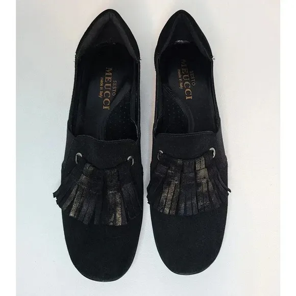 WOMEN'S SESTO MEUCCI BLACK SUEDE KILTIE FLATS LOAFERS SHOES SZ 8N