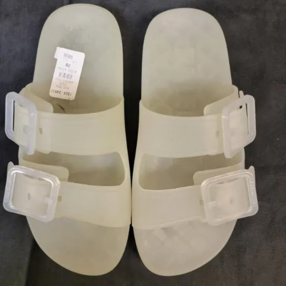 Women's Size 37 Balenciaga Transparent Slide Sandals Dual Buckle w/Bags and Box
