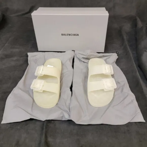 Women's Size 37 Balenciaga Transparent Slide Sandals Dual Buckle w/Bags and Box