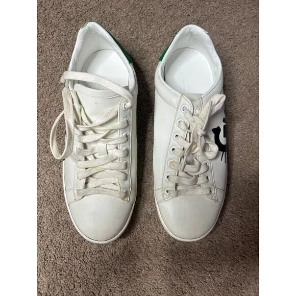 Womens Size 6 Gucci Ace Kitten Logo Sneakers Low Top Green &amp; White EU 36.5