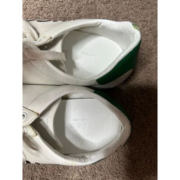 Womens Size 6 Gucci Ace Kitten Logo Sneakers Low Top Green &amp; White EU 36.5