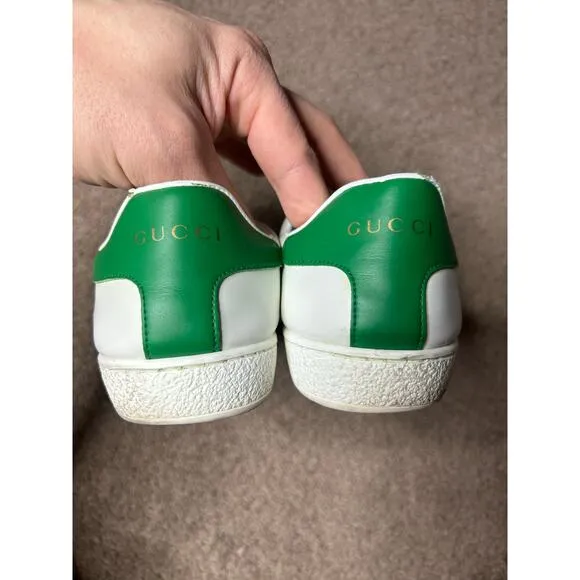 Womens Size 6 Gucci Ace Kitten Logo Sneakers Low Top Green &amp; White EU 36.5